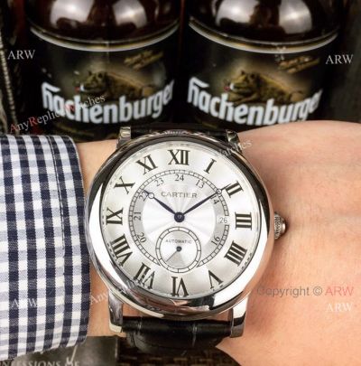 2019 Replica Cartier Ronde Solo 42mm Watches SS Black Leather Strap